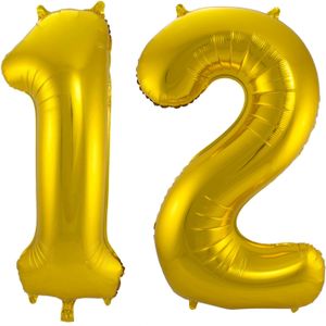 Grote folie ballonnen cijfer 12 in het goud 86 cm