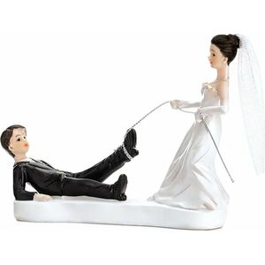 Trouwfiguurtje/caketopper bruidspaar - bruid en bruidegom met touw - Bruidstaart figuren - 13 cm