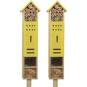 2x stuks geel insectenhotel huisje 118 cm op paal/steker