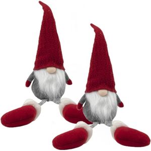 2x stuks pluche gnome/dwerg decoratie poppen/knuffels met lange benen 57 cm