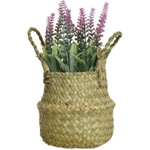 Lavendel kunstplant in rieten mand - lichtroze - D16 x H27 cm