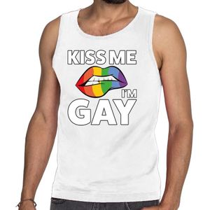 Kiss me i am gay tanktop / mouwloos shirt wit voor heren