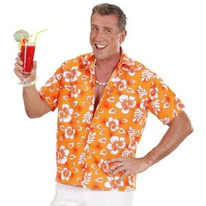 Hawaii blouse oranje met witte bloemen verkleedkleding voor heren