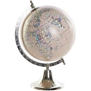 Decoratie wereldbol/globe lichtroze/zilver op metalen voet 40 x 22 cm