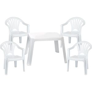Kunststof kindertuinset tafel met 4 stoelen wit