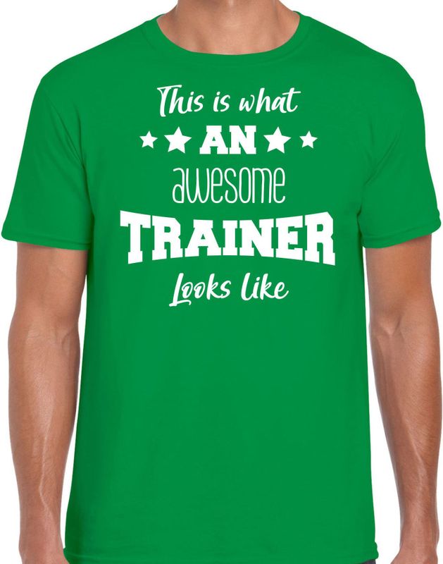 Cadeau t-shirt voor heren - awesome trainer - trainers bedankje - groen