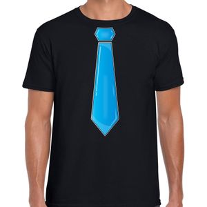 Verkleed t-shirt voor heren - stropdas blauw - zwart - carnaval - foute party - verkleedshirt