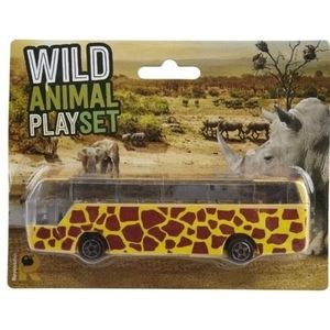 Bus safari speelgoedauto geel giraffe print 14 cm