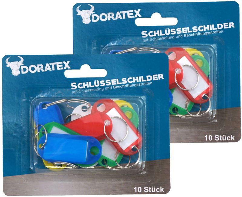 Doratex Sleutellabels/sleutelhangers met schrijfblad - 20x - gekleurd - kunststof/metaal