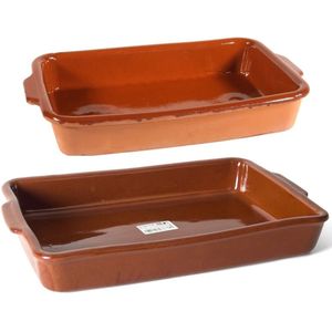 Ovenschalen set 2 stuks aardewerk - 4 liter en 8,5 liter - Terracotta ovenschotels/serveerschalen