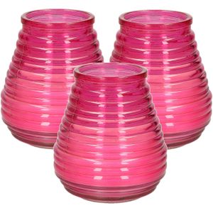 Tafelkaars Lowboy - 3x - roze - glas - 9 x 10,5 cm - binnen/buiten
