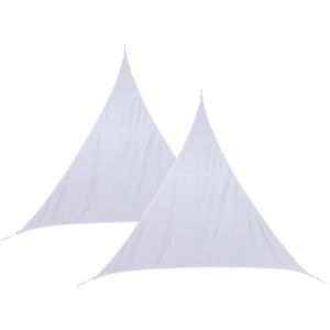 Set van 2x stuks polyester schaduwdoek/zonnescherm Curacao driehoek wit 2 x 2 x 2 meter