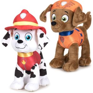 Paw Patrol figuren speelgoed knuffels set van 2x karakters Zuma en Marshall 19 cm