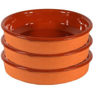 3x Tapas schalen bruin/ terracotta 35 cm - Tapas serveerschalen/borden/ovenschalen