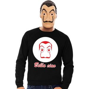 Zwarte Dali sweater S met La Casa de Papel masker heren
