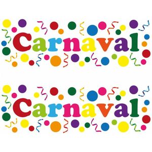 Carnaval/party decoratie raamsticker  - 2x - gekleurde letters - versiering - 75 x 25 cm