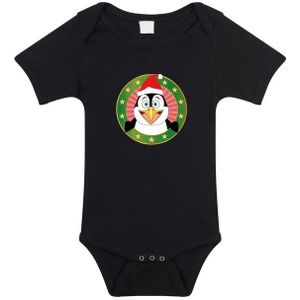 Kerst rompertje met pinguin print zwart baby