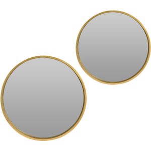 Wandspiegels set rond - 2x - goud - 30 cm + 40 cm - hout