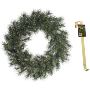 Groene kerstkrans 50 cm Malmo voor de deur/poort met gouden hanger