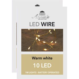 Draadverlichting lichtsnoeren - 2x st - goud- warm wit - batterij - 100 cm