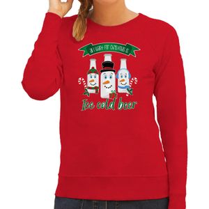 Foute Kersttrui/sweater voor dames - IJskoud bier - rood - Christmas beer