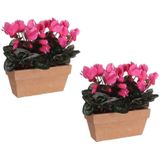 2x stuks cyclaam balkon kunstplanten roze in keramieken pot L29 x B13 x H33 cm