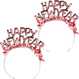 3x stuks diadeem Happy New Year rood voor volwassenen