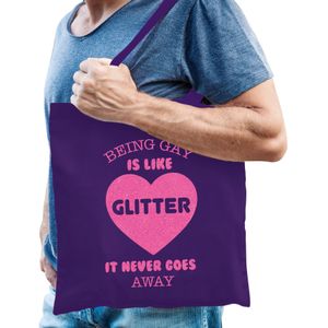 Gay Pride tas voor heren - being gay is like glitter - paars - katoen - 42 x 38 cm