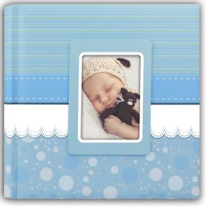 Fotoboek/fotoalbum Cinzia baby jongetje met 30 paginas blauw 31 x 31 x 3 cm