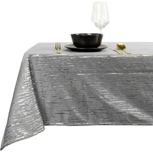 Tafelkleed kerst - grijs/zilver met goud - rechthoekig - polyester - 250 x 145 cm