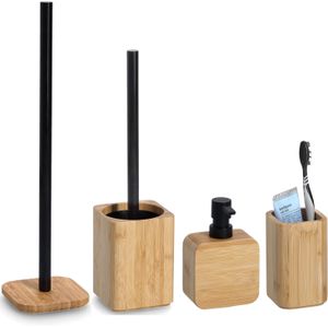 Zeller badkamer accessoires set 4-delig - bamboe hout - luxe kwaliteit