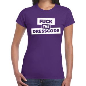 Fuck the dresscode tekst t-shirt paars dames