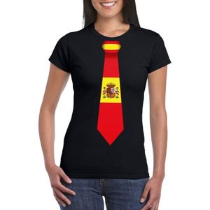Zwart t-shirt met Spanje vlag stropdas dames