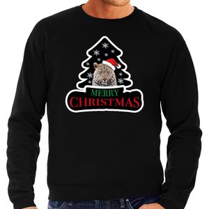 Dieren kersttrui luipaard zwart heren - Foute luipaarden kerstsweater
