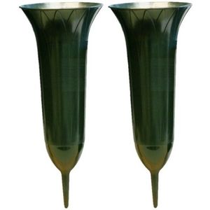 2x Groene kunststof grafvazen 31 cm - Grafvazen grafkaarsen