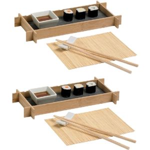 2x stuks bamboe sushi serveerset voor 1 persoon 6-delig