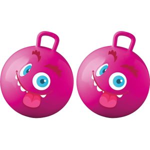 Skippybal met smiley - 2x - roze - 50 cm - buitenspeelgoed voor kinderen