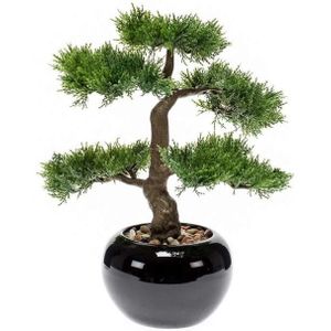 Kantoor kunstplant Bonsai boom in zwarte pot 16 cm - Kunstplanten/kantoorplanten