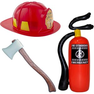 Brandweer carnaval verkleed assessoires set van 3x stuks