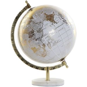 Decoratie wereldbol/globe goud op marmeren voet 22 x 30 cm