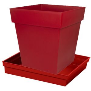 Bloempot Toscane vierkant kunststof rood L39 x B39 x H39 cm inclusief onderschaal L33 x B33 x H5 cm