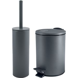 Spirella Badkamer/toilet accessoires set - WC-borstel en pedaalemmer 5L - metaal - donkergrijs