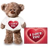 Knuffel teddybeer I love you hartje 24 cm met Valentijnskaart A5 - Valentijn/ romantisch cadeau