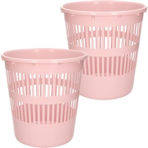 Afvalbak/vuilnisbak/kantoor prullenbak - 2x stuks - plastic - roze - 28 cm