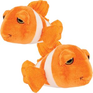 Suki Gifts pluche Clownvissen knuffeldier set - cute eyes - oranje - 25 en 15 cm