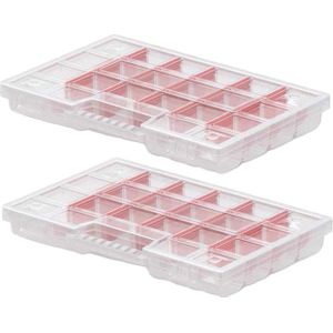 Sorteerbox/vakjes koffer - 2x - spijkers/schroeven/kleine spullen - 20-vaks - 29 x 20 x 3.5 cm