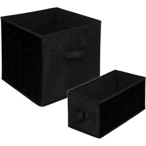 Set van 2x stuks opbergmanden/kastmanden 7 en 29 liter zwart van polyester 31 cm - Opbergboxen - Vakkenkast manden