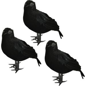 Nep kraai/raaf 25 cm - 3x - zwart - Halloween horror/griezel thema decoratie dieren