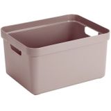 2x Sunware opbergbox/mand/kist van 32 liter oud roze kunststof met transparante deksel - 45 x 35 x 24 cm