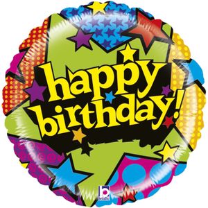 Folie ballon Gefeliciteerd/Happy Birthday sterren 53 cm met helium gevuld